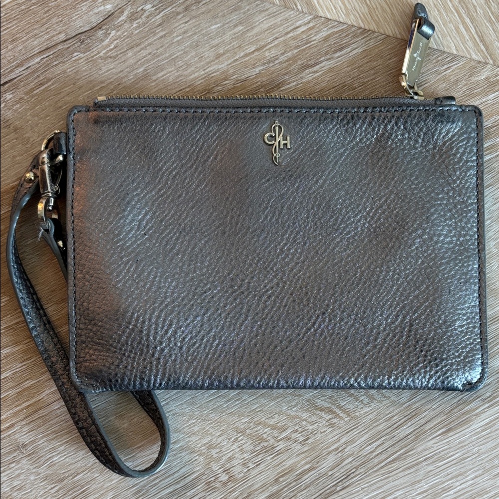 Cole Haan Metallic Charcoal Leather Wristlet Clutch